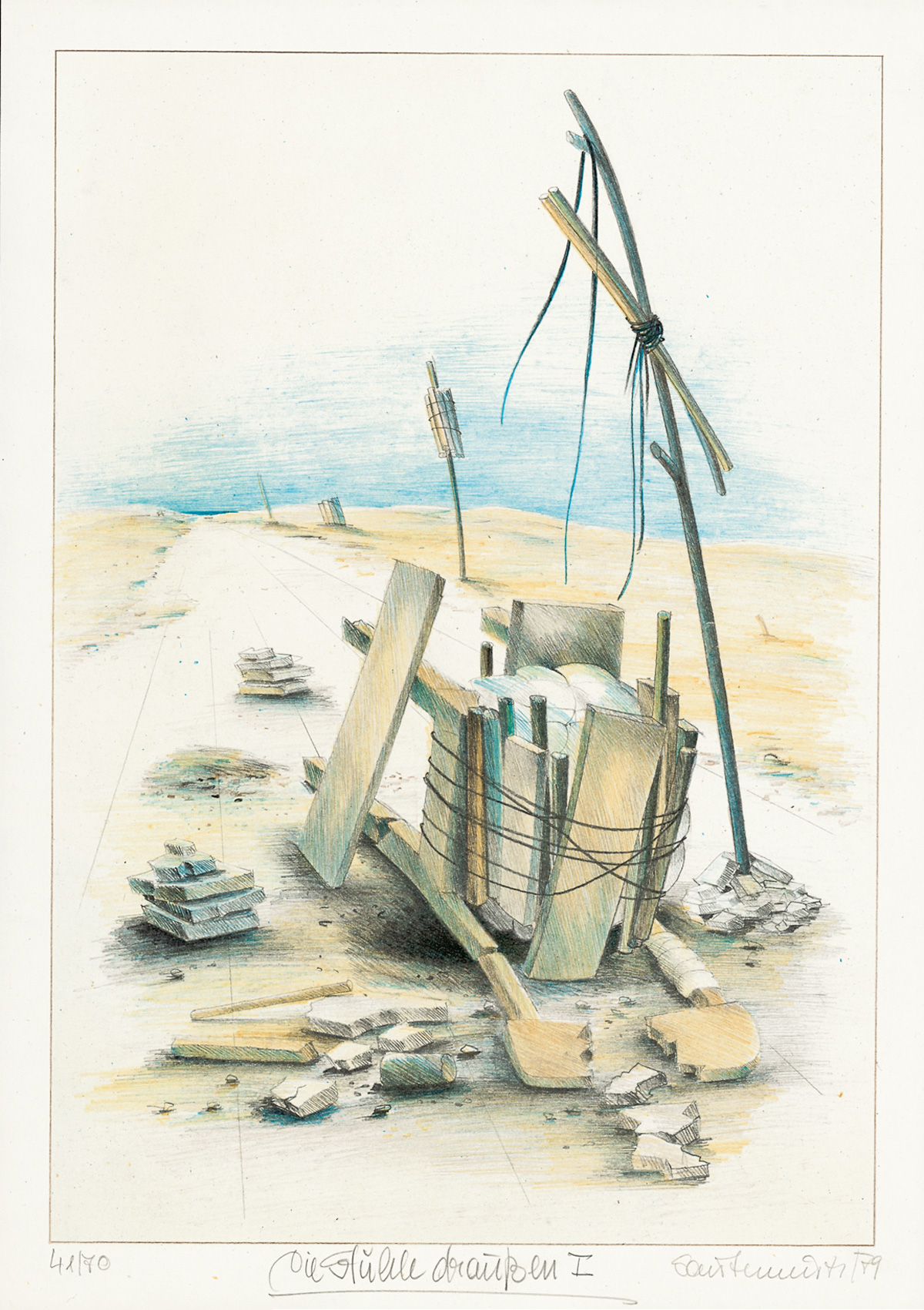 Die Stuehle draussen II, 1979, Lithographie, 31x25cm