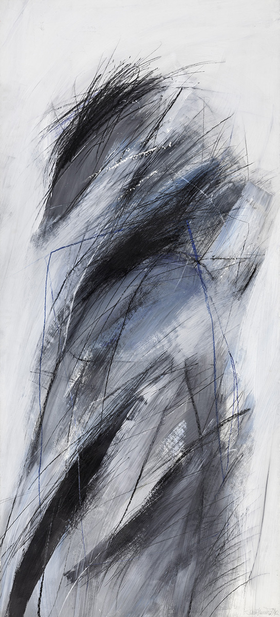 Zeichen II, 1992, Acryl Kreiden auf Karton, 165x75cm