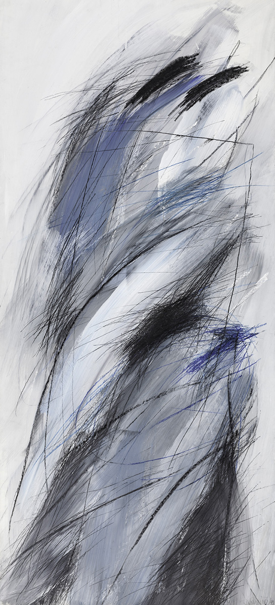 Zeichen I, 1992, Acryl Kreiden auf Karton, 165x75cm