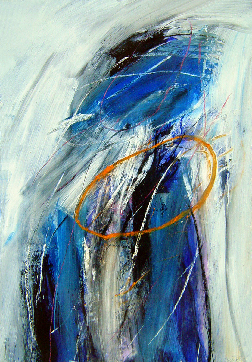 Balance blue II, 1993, Acry Kreiden auf Karton, 103x71cm