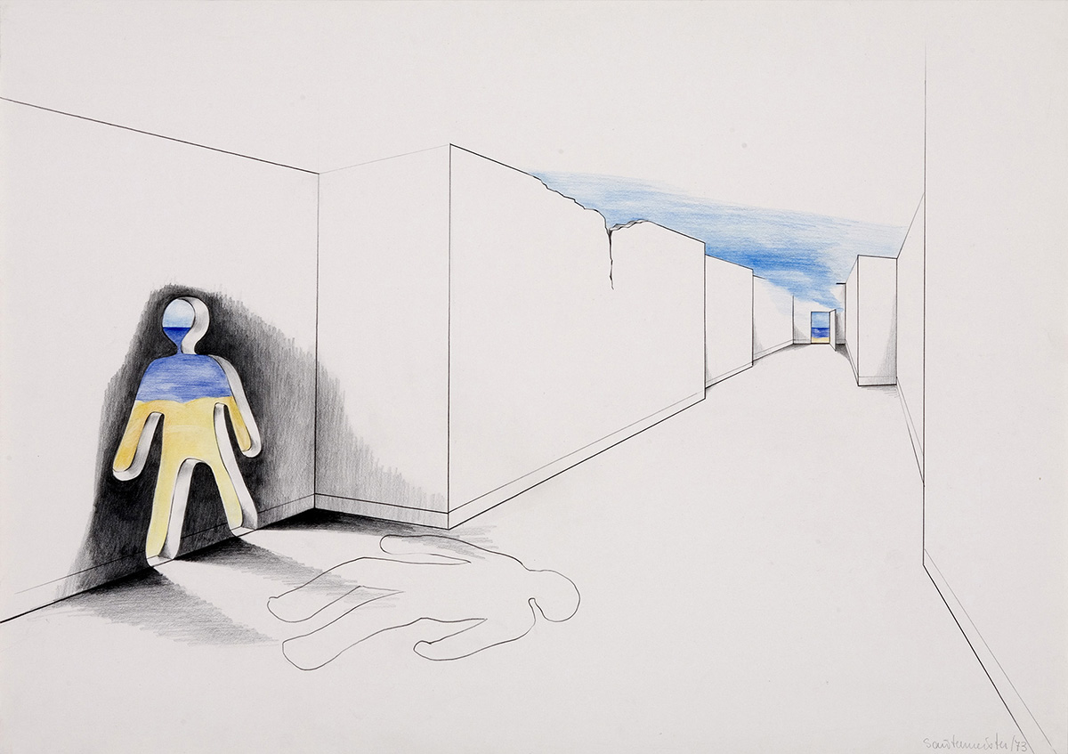 1973 Fluchtweg II XII Zeichnung 43x61cm