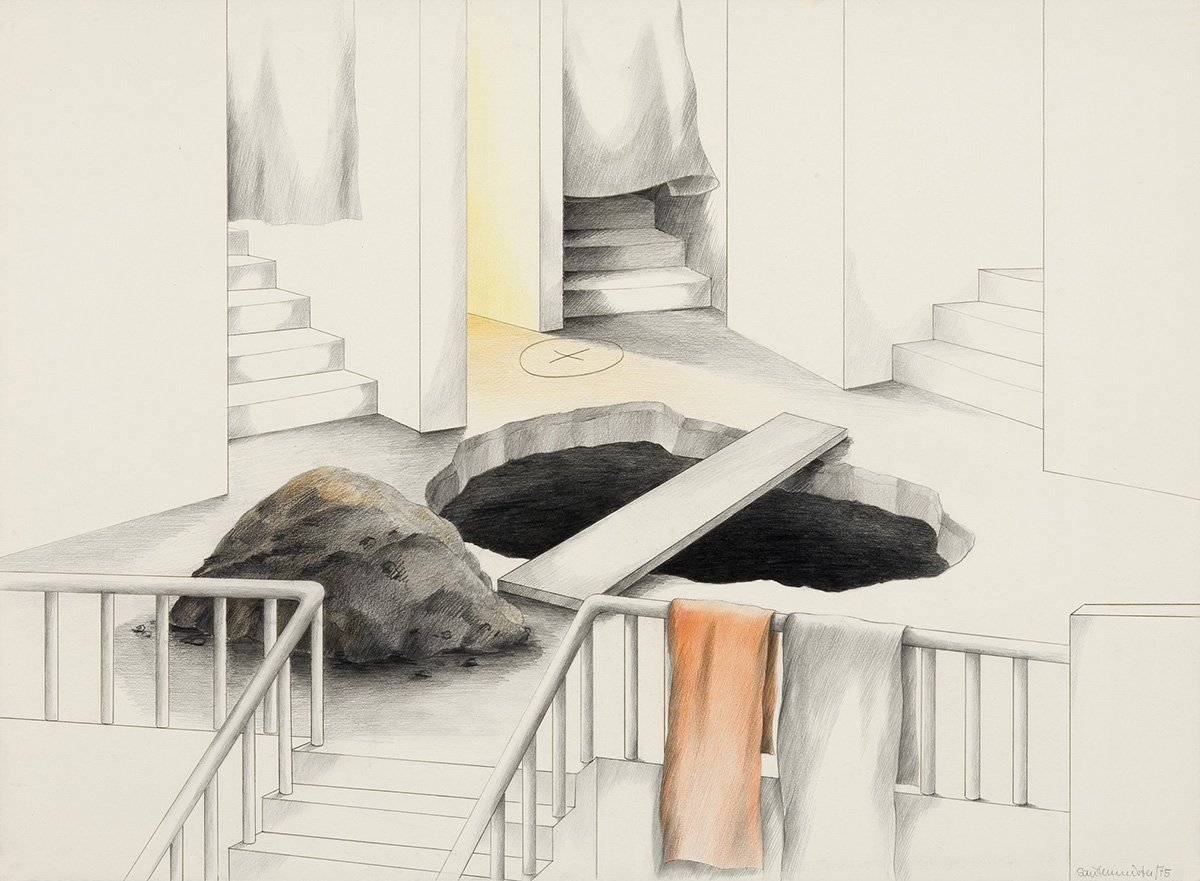 1975 Das Loch Zeichnung 46x62cm