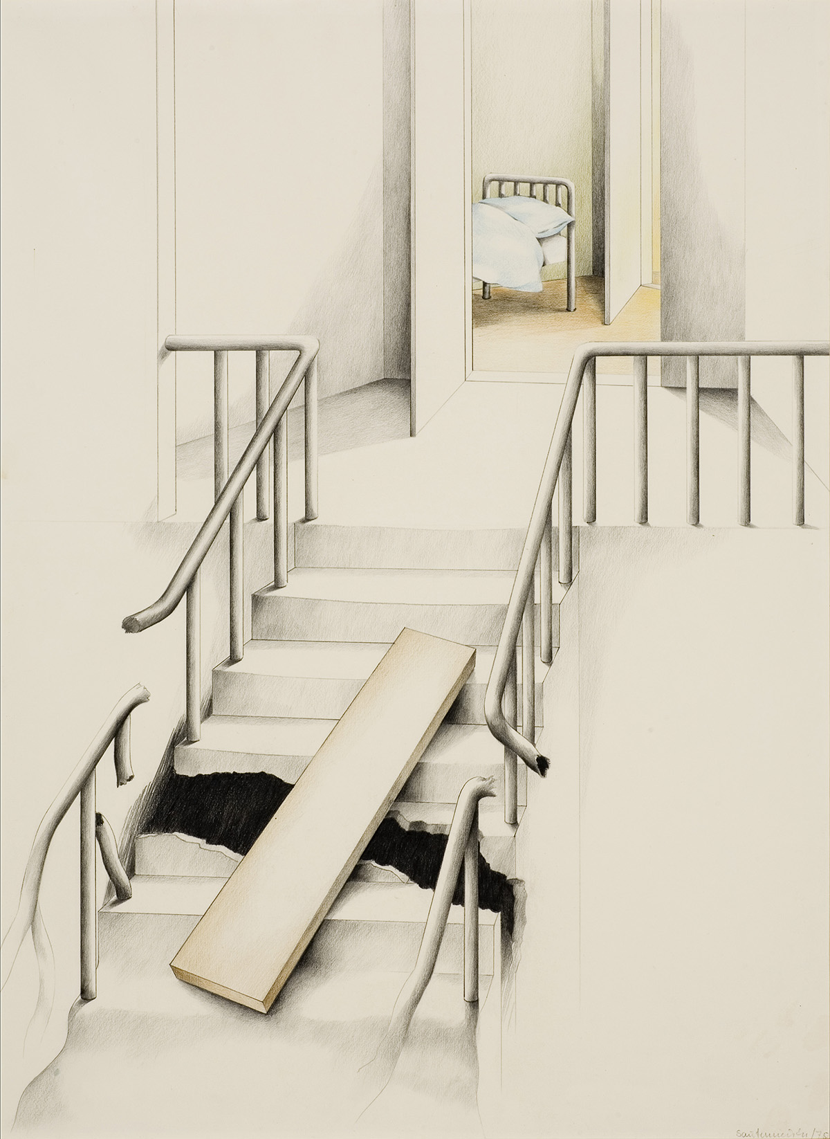 1975 Oben wohnt noch jemand Zeichnung 62x45cm