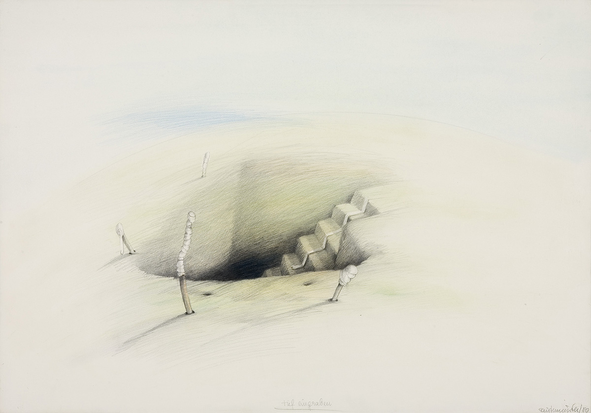 1980 tief eingraben Zeichnung 51x72cm