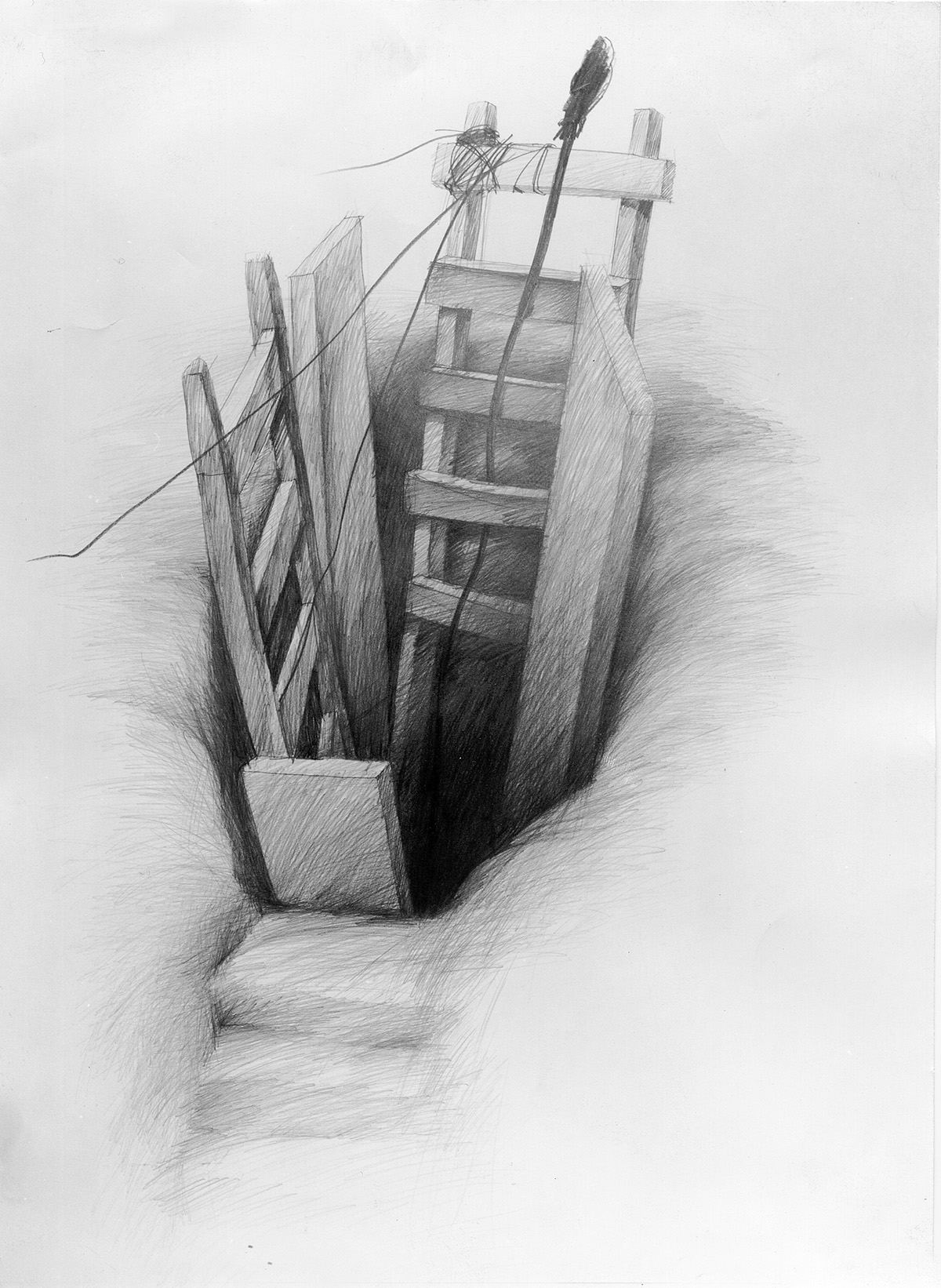 1981 Schacht mit Leitern Zeichnung 110x75cm