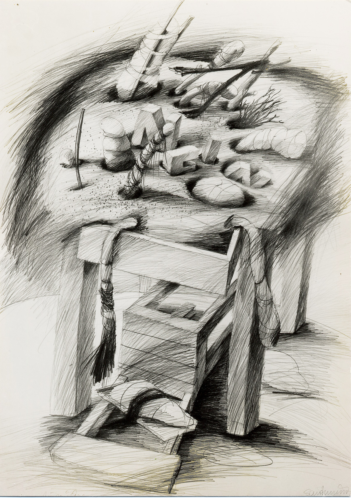 1982 Nein IV Auswuechse Zeichnung 100x70cm